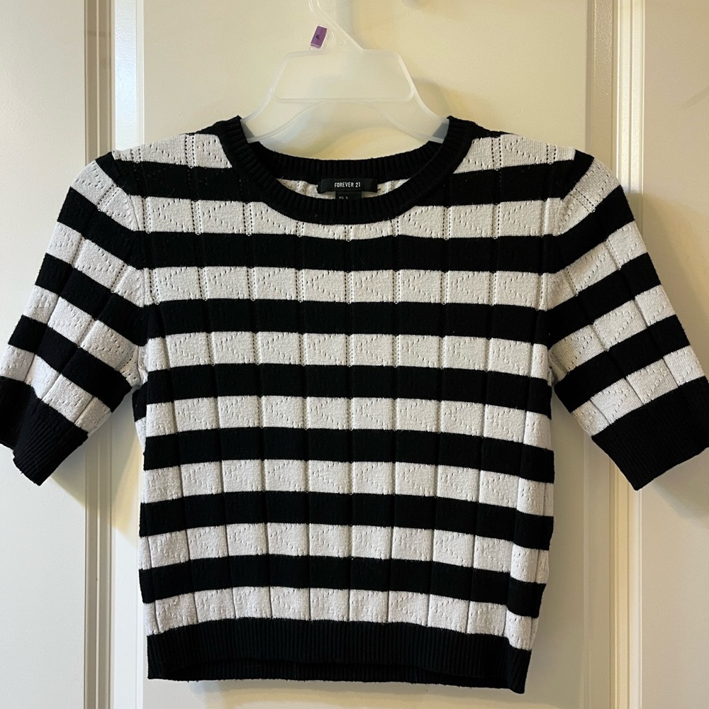 Black and White Striped Knit Top